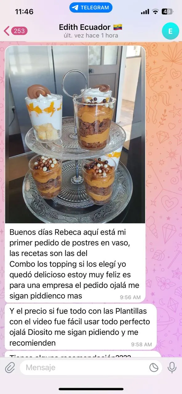 Testimonio de Edith sobre su primer pedido de postres en vaso usando las recetas del Combo Ideal